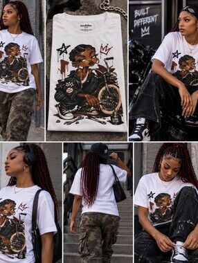 "Custom NWOT" Goodfellow & Co White Tee with Brown Motorcycle Graphic